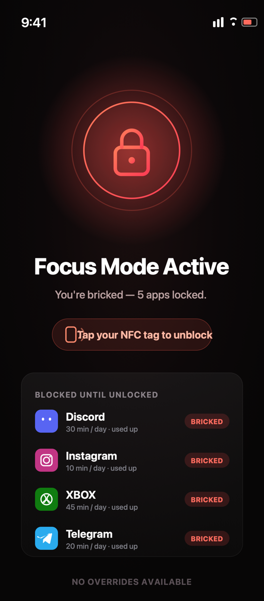 Brickr active bricked screen requiring NFC tap